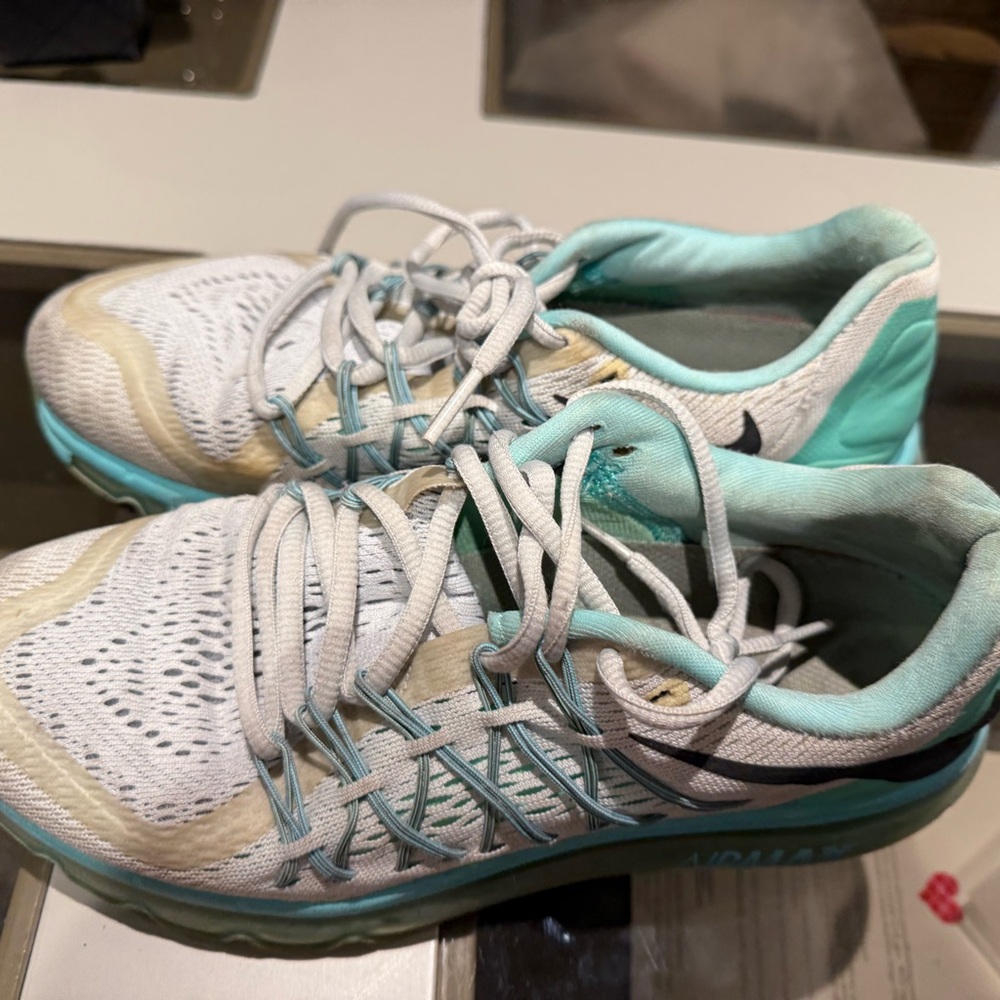 Women's White and Teal Athletic Shoes